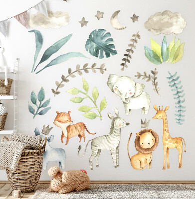 Autocollant mural 100x158 Animaux mignons dans un style bohème pastel