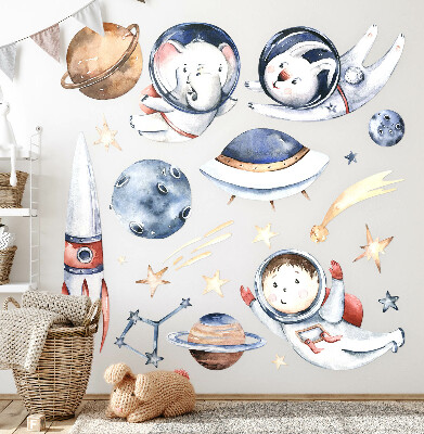 Autocollant mural 100x172 Petits cosmonautes dans l'espace pastel