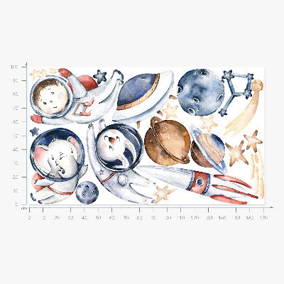 Autocollant mural 100x172 Petits cosmonautes dans l'espace pastel