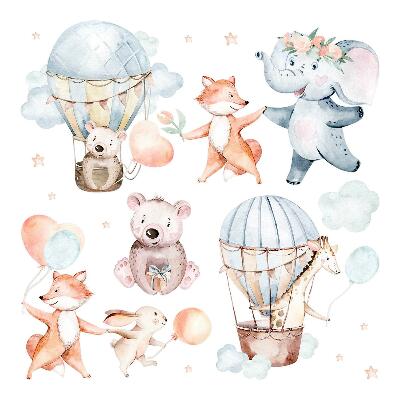 Autocollant mural 100x175 Créatures pastel avec des ballons dans les nuages aquarelle