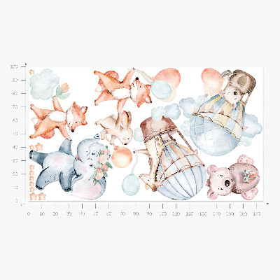 Autocollant mural 100x175 Créatures pastel avec des ballons dans les nuages aquarelle