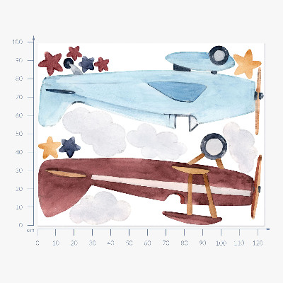 Autocollant mural 100x124 Deux avions dans des nuages ​​aquarelles pastel