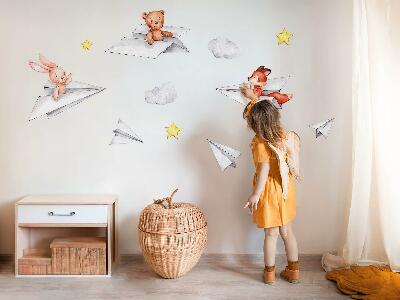 Autocollant mural 100x170 Animaux mignons dans des avions en papier
