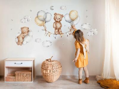 Autocollant mural 100x133 Ours en peluche dans des ballons pastel et des nuages