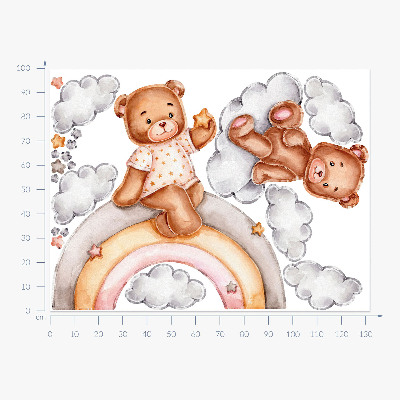 Autocollant mural 100x132 Ours en peluche mignons sur un arc-en-ciel à l'aquarelle pastel