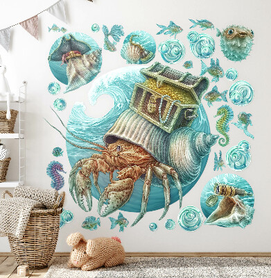Autocollant mural 100x105 Terres sous-marines de crabes au style pastel
