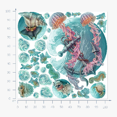 Autocollant mural 100x103 Un conte de fées sous-marin avec des méduses aux couleurs pastel