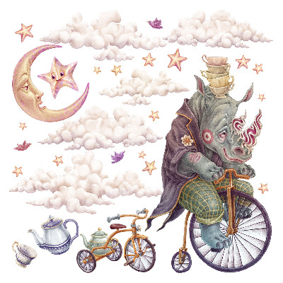 Autocollant mural 100x128 Le monde pastel des animaux sous forme de dessin animé