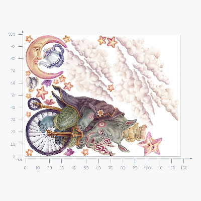 Autocollant mural 100x128 Le monde pastel des animaux sous forme de dessin animé