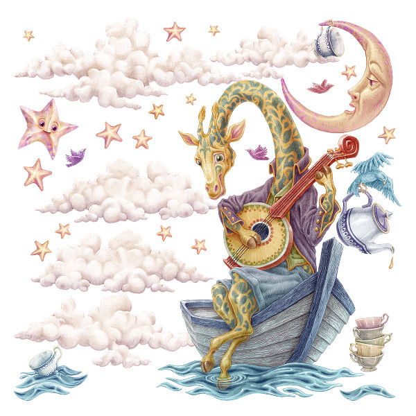 Autocollant mural 100x142 Animaux pastel dans un style dessin animé