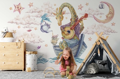 Autocollant mural 100x142 Animaux pastel dans un style dessin animé