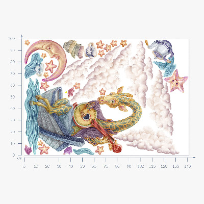 Autocollant mural 100x142 Animaux pastel dans un style dessin animé