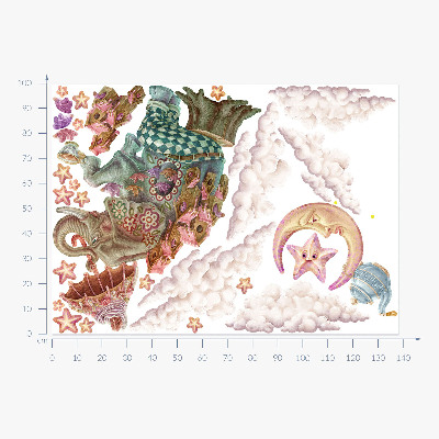 Autocollant mural 100x138 Un pays magique d'animaux dans un dessin au pastel