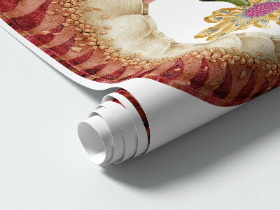 Autocollant mural 100x149 Dinosaure rouge avec des dessins et des fleurs