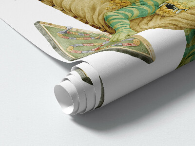 Autocollant mural 100x129 Motif dinosaure avec des feuilles et des fleurs aux couleurs pastel