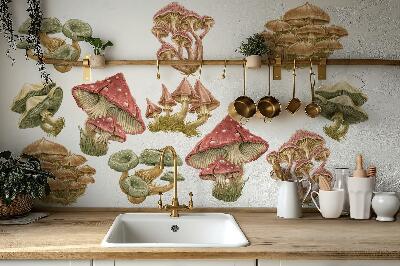 Autocollant mural 100x40 Champignons forestiers dans un style de dessin pastel