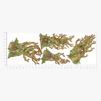 Autocollant mural 100x281 Charmantes cabanes forestières dans un style pastel