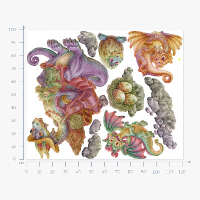 Autocollant mural 100x122 Une famille de conte de fées de dragons colorés aux pastels