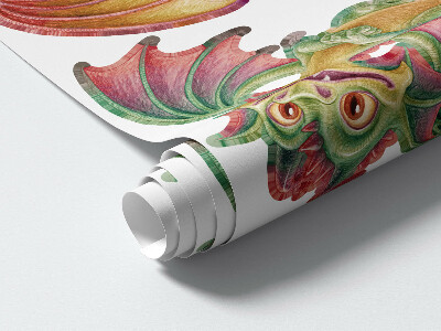 Autocollant mural 100x85 Des dragons colorés dans un style de conte de fées et de dessin animé