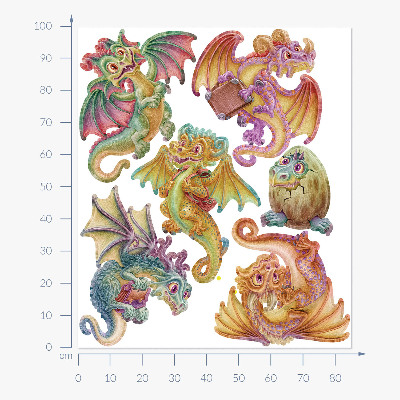 Autocollant mural 100x85 Des dragons colorés dans un style de conte de fées et de dessin animé