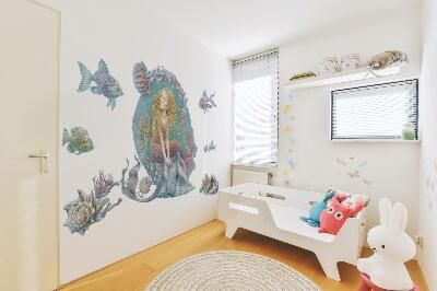 Autocollant mural 100x88 Sirène dans un monde sous-marin pastel