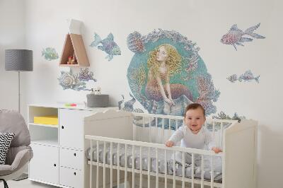 Autocollant mural 100x88 Sirène dans un monde sous-marin pastel