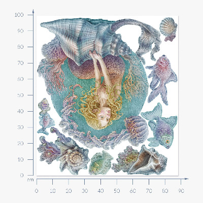 Autocollant mural 100x88 Sirène dans un monde sous-marin pastel