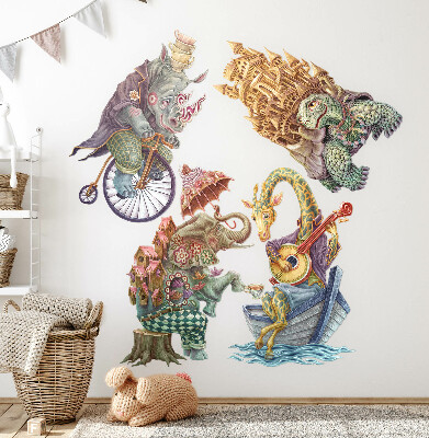 Autocollant mural 100x132 Dessins au pastel d'animaux magiques
