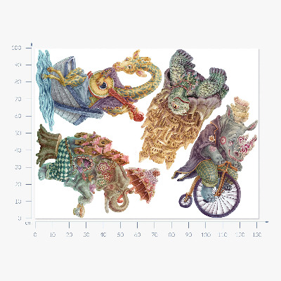 Autocollant mural 100x132 Dessins au pastel d'animaux magiques