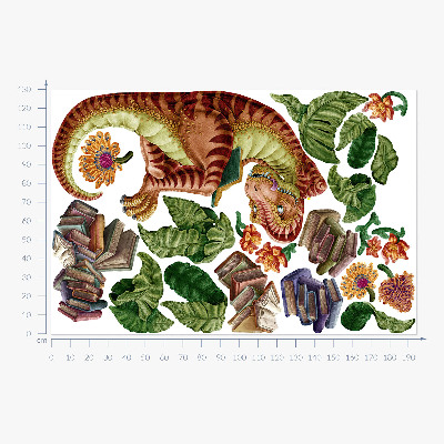 Autocollant mural 130x194 Dinosaure rouge avec dessins et végétation