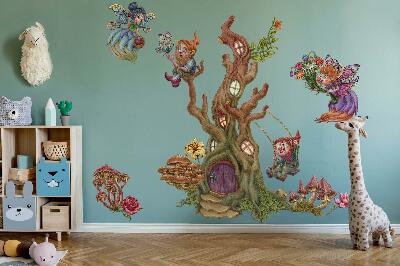 Autocollant mural 130x135 Magie de la forêt avec des fées et des nains