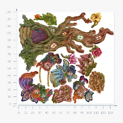 Autocollant mural 130x135 Magie de la forêt avec des fées et des nains