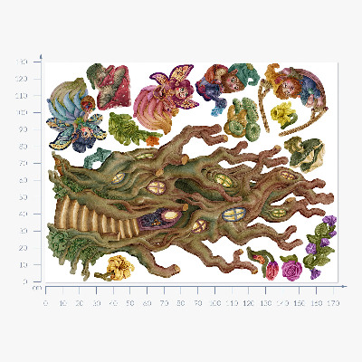 Autocollant mural 130x173 Créatures de la forêt, fées, gnomes et une cabane dans les arbres