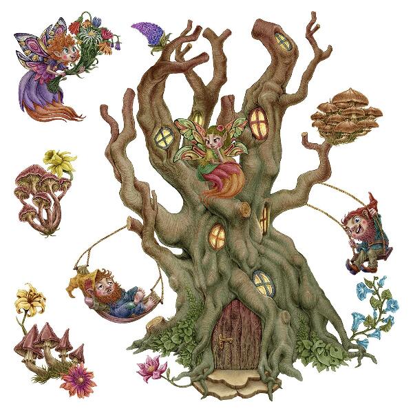 Autocollant mural 130x209 Les créatures magiques de la forêt et la cabane dans les arbres