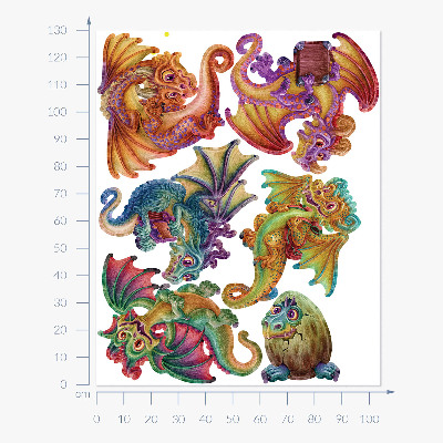 Autocollant mural 130x104 Des dragons colorés dans une esthétique de conte de fées et de dessin animé
