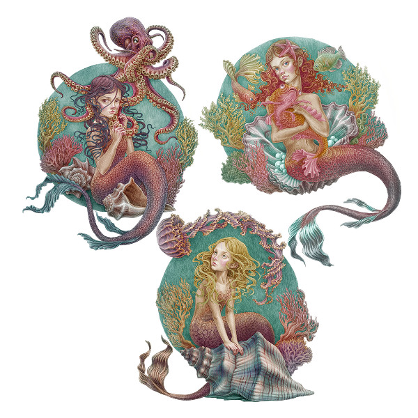 Autocollant mural 130x172 Le royaume sous-marin des petites sirènes