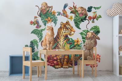 Autocollant mural 130x171 Safari dans la jungle avec des animaux de dessin animé
