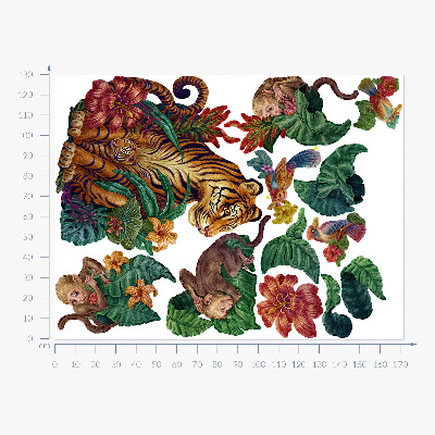 Autocollant mural 130x171 Safari dans la jungle avec des animaux de dessin animé