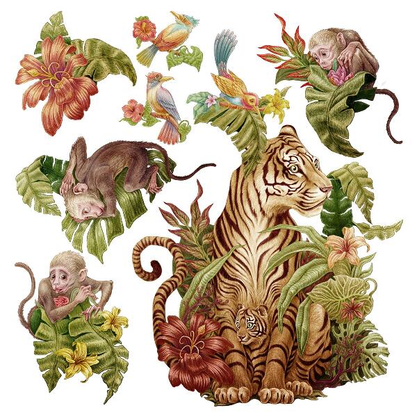 Autocollant mural 130x173 Safari dans la jungle avec des animaux pastel