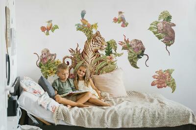 Autocollant mural 130x173 Safari dans la jungle avec des animaux pastel