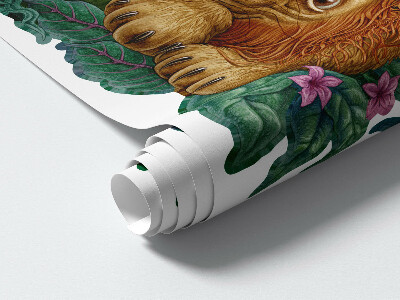 Autocollant mural 130x205 Bêtes exotiques de safari dans un style dessin animé de jungle tropicale