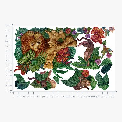 Autocollant mural 130x205 Bêtes exotiques de safari dans un style dessin animé de jungle tropicale