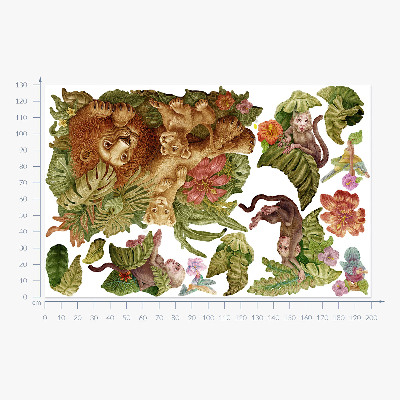Autocollant mural 130x199 Safari animaux exotiques dans la jungle pastel