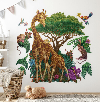 Autocollant mural 130x194 Safari avec des animaux sauvages sous forme de dessin animé