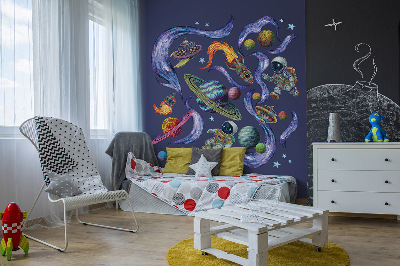 Autocollant mural 130x195 Fusées spatiales d'astronautes dans un style de dessin animé