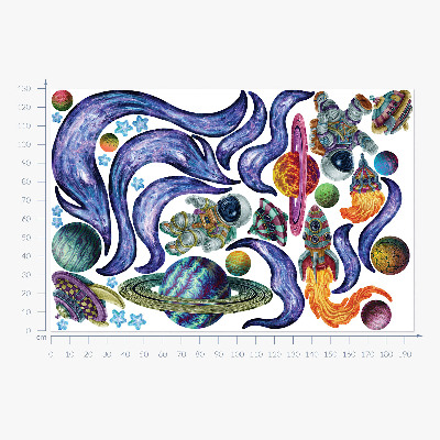 Autocollant mural 130x195 Fusées spatiales d'astronautes dans un style de dessin animé