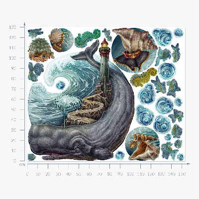 Autocollant mural 130x153 Un conte de fées sous-marin avec une lanterne et des animaux