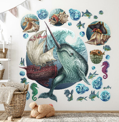 Autocollant mural 130x142 Un pays sous-marin de créatures de dessins animés