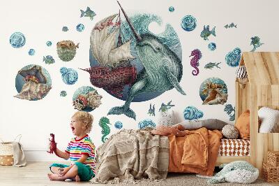 Autocollant mural 130x142 Un pays sous-marin de créatures de dessins animés
