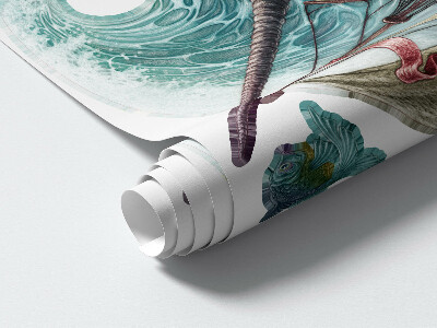 Autocollant mural 130x142 Un pays sous-marin de créatures de dessins animés